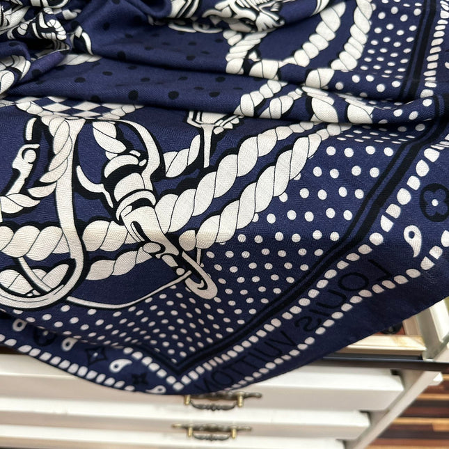 SAILOR BANDANA SQUARE IN MARINE BLUE SILK SCARF 140 CM