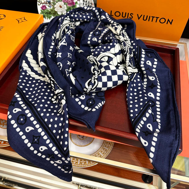 SAILOR BANDANA SQUARE IN MARINE BLUE SILK SCARF 140 CM