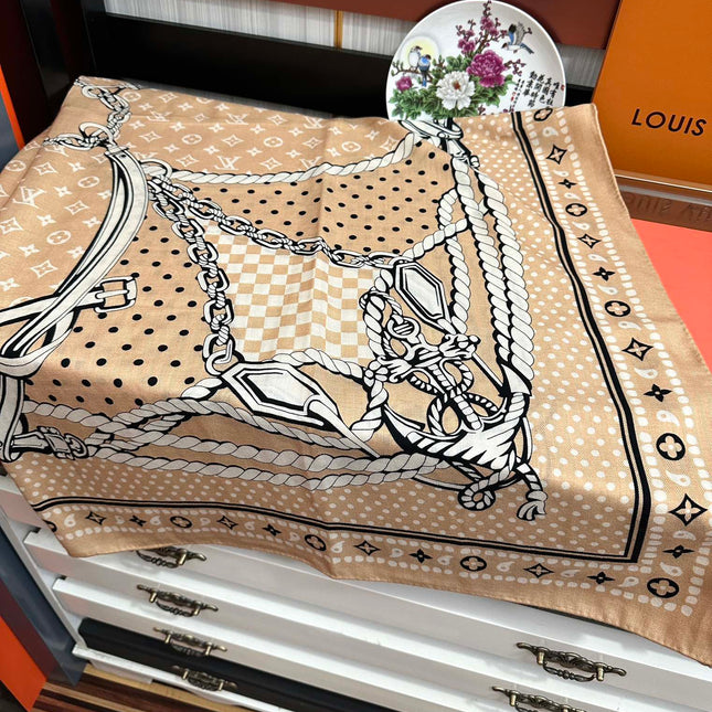 SAILOR BANDANA SQUARE IN BISQUE BEIGE SILK SCARF 140 CM