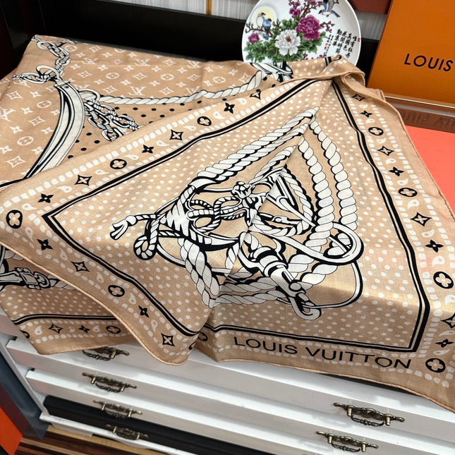 SAILOR BANDANA SQUARE IN BISQUE BEIGE SILK SCARF 140 CM