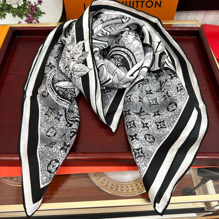 SQUARE SILK SCARF MALLES MERVEILLEUSES 90 CM BLACK MIX WHITE 399997