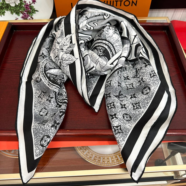 SQUARE SILK SCARF MALLES MERVEILLEUSES 90 CM BLACK MIX WHITE 399997