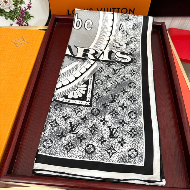 SQUARE SILK SCARF MALLES MERVEILLEUSES 90 CM BLACK MIX WHITE 399997