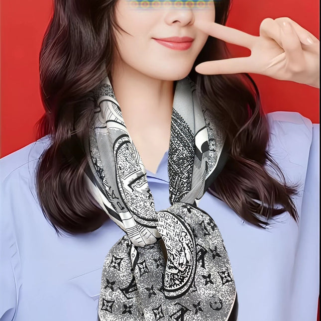 SQUARE SILK SCARF MALLES MERVEILLEUSES 90 CM BLACK MIX WHITE 399997