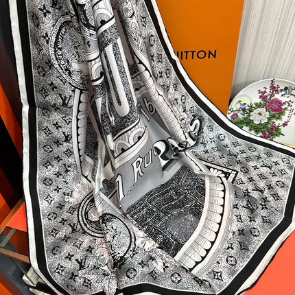 SQUARE SILK SCARF MALLES MERVEILLEUSES 90 CM BLACK MIX WHITE 399997