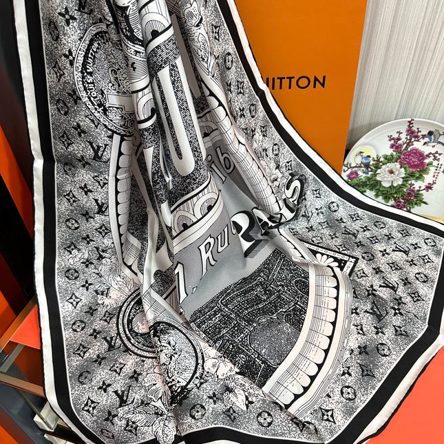 SQUARE SILK SCARF MALLES MERVEILLEUSES 90 CM BLACK MIX WHITE 399997