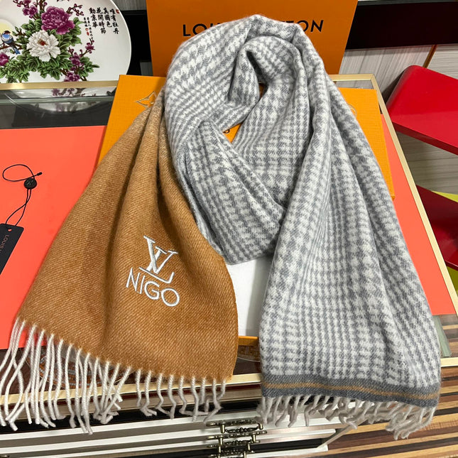 SCARF 200 CM IN BROWN MIX GREY CASHMERE 400011