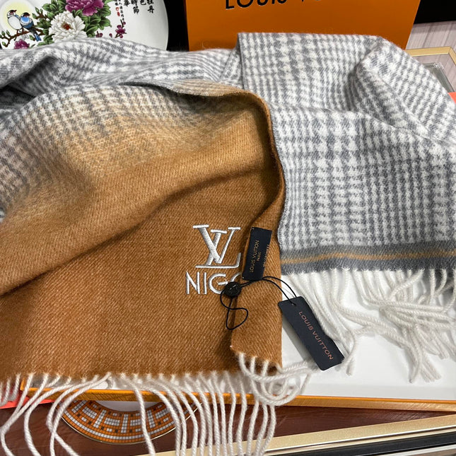 SCARF 200 CM IN BROWN MIX GREY CASHMERE 400011