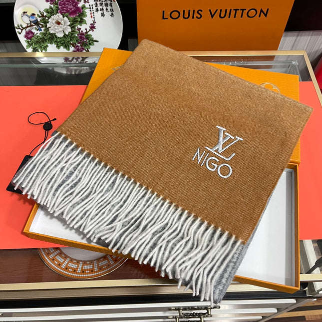 SCARF 200 CM IN BROWN MIX GREY CASHMERE 400011