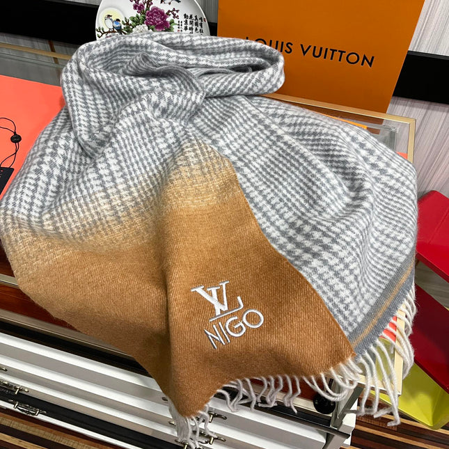 SCARF 200 CM IN BROWN MIX GREY CASHMERE 400011