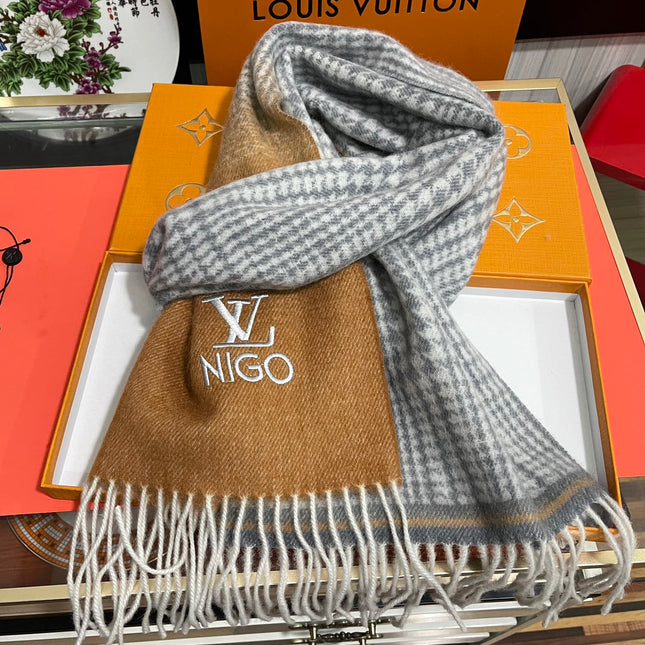 SCARF 200 CM IN BROWN MIX GREY CASHMERE 400011