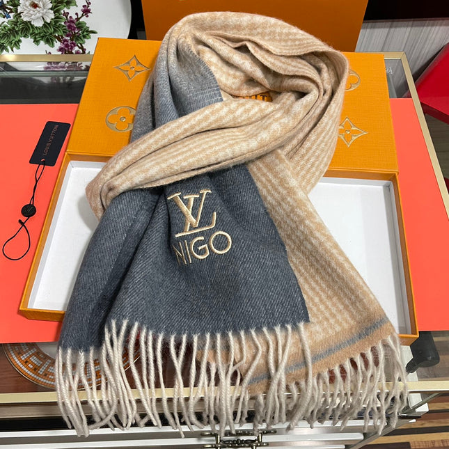 SCARF 200 CM IN BROWN MIX GREY CASHMERE 400012
