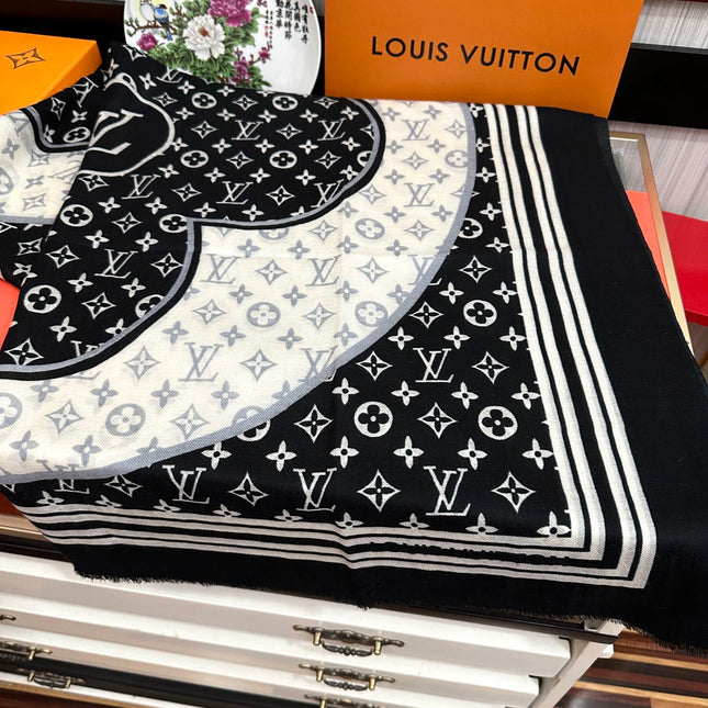 SCARF 200 CM IN BLACK MIX WHITE CASHMERE 400030