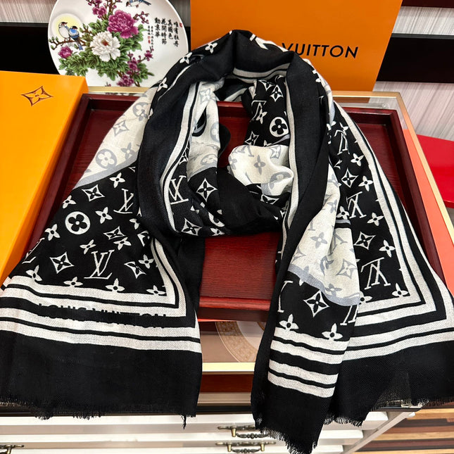 SCARF 200 CM IN BLACK MIX WHITE CASHMERE 400030