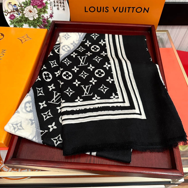 SCARF 200 CM IN BLACK MIX WHITE CASHMERE 400030