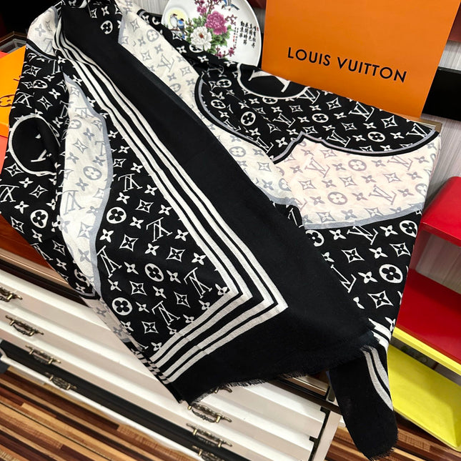 SCARF 200 CM IN BLACK MIX WHITE CASHMERE 400030