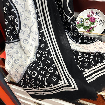 SCARF 200 CM IN BLACK MIX WHITE CASHMERE 400030