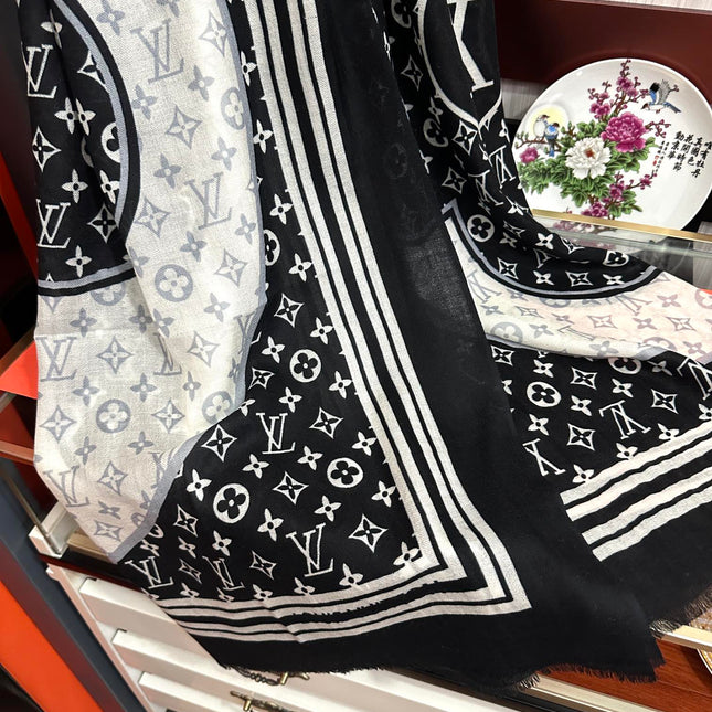 SCARF 200 CM IN BLACK MIX WHITE CASHMERE 400030