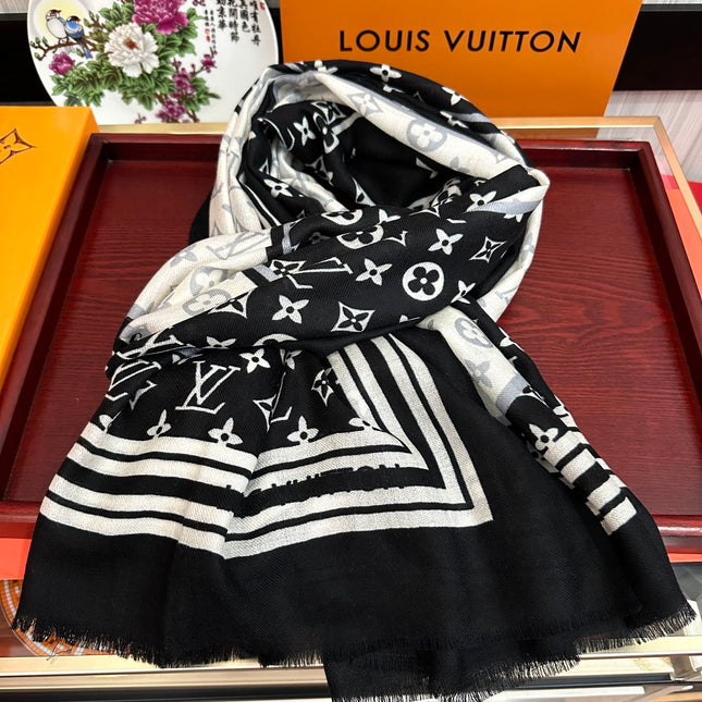 SCARF 200 CM IN BLACK MIX WHITE CASHMERE 400030