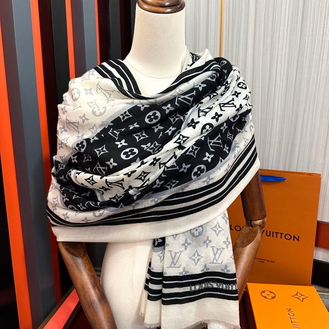 SCARF 200 CM IN BLACK MIX WHITE CASHMERE 400032