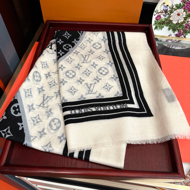 SCARF 200 CM IN BLACK MIX WHITE CASHMERE 400032