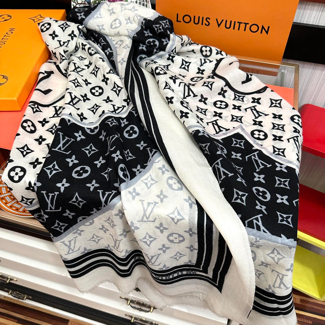 SCARF 200 CM IN BLACK MIX WHITE CASHMERE 400032