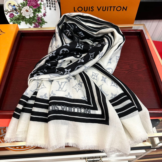 SCARF 200 CM IN BLACK MIX WHITE CASHMERE 400032