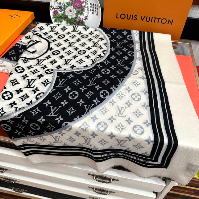 SCARF 200 CM IN BLACK MIX WHITE CASHMERE 400032