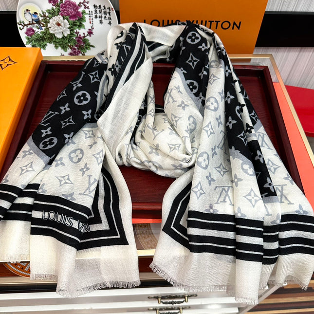 SCARF 200 CM IN BLACK MIX WHITE CASHMERE 400032