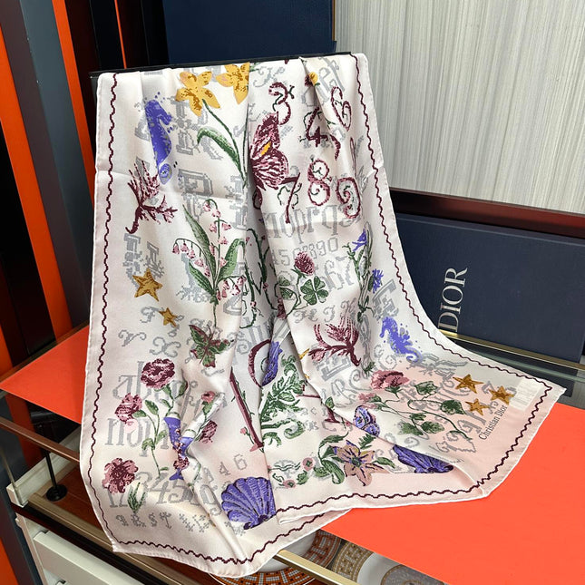 DIOR SQUARE SCARF 90 CM IN WHITE SILK MOTIF 735744
