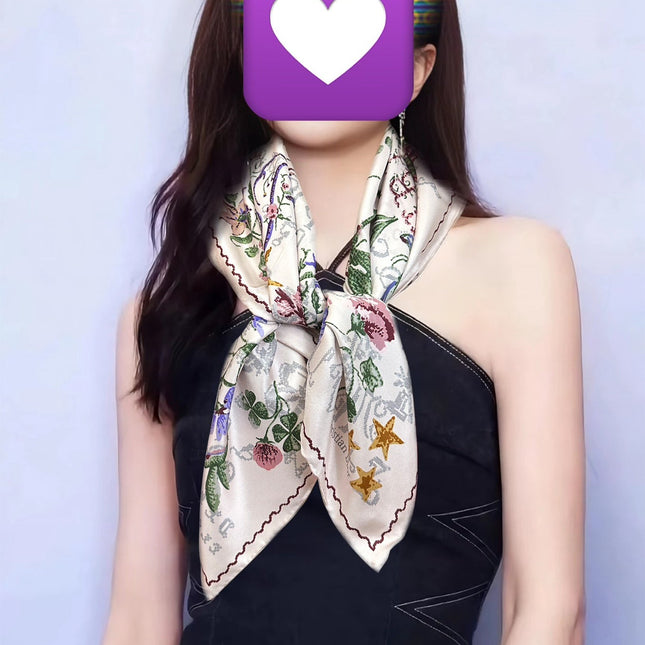 DIOR SQUARE SCARF 90 CM IN WHITE SILK MOTIF 735744