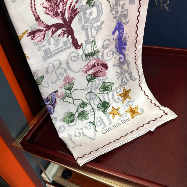 DIOR SQUARE SCARF 90 CM IN WHITE SILK MOTIF 735744