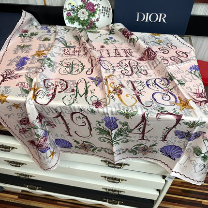 DIOR SQUARE SCARF 90 CM IN WHITE SILK MOTIF 735744