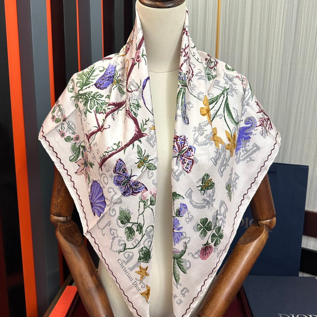 DIOR SQUARE SCARF 90 CM IN WHITE SILK MOTIF 735744