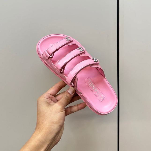 dad sandals pink 3 rows lambskin mules