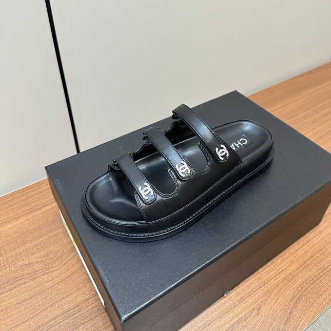 dad sandals black 3 rows lambskin mules