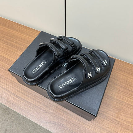 dad sandals black 3 rows lambskin mules