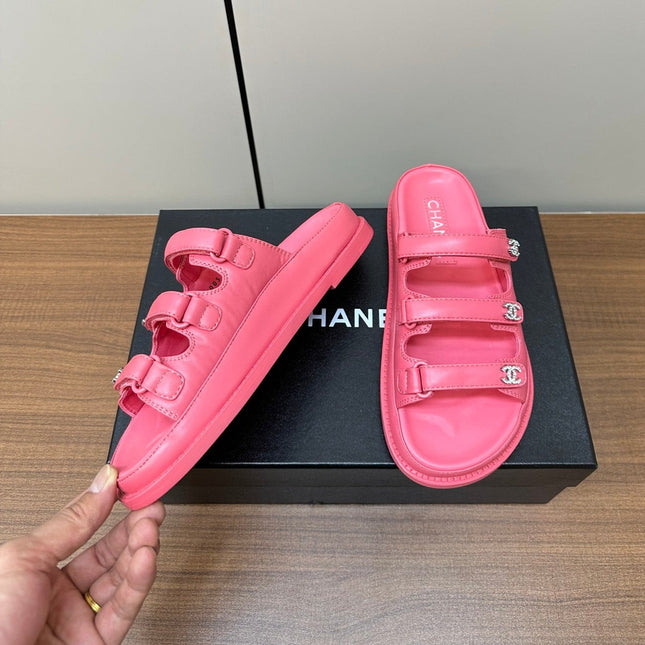 dad sandals pink 1 3 rows lambskin mules