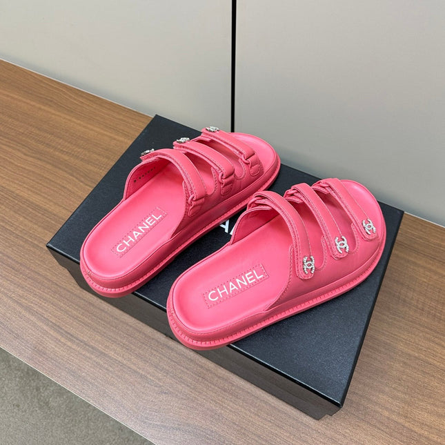 dad sandals pink 1 3 rows lambskin mules