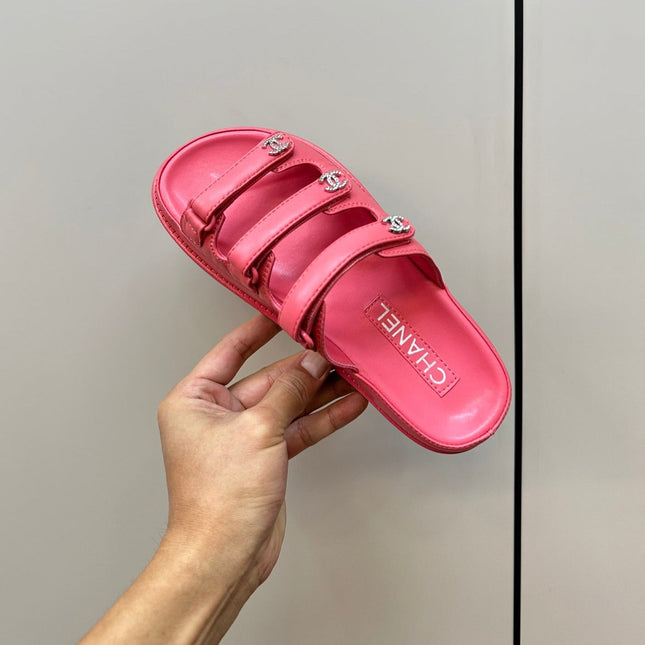 dad sandals pink 1 3 rows lambskin mules