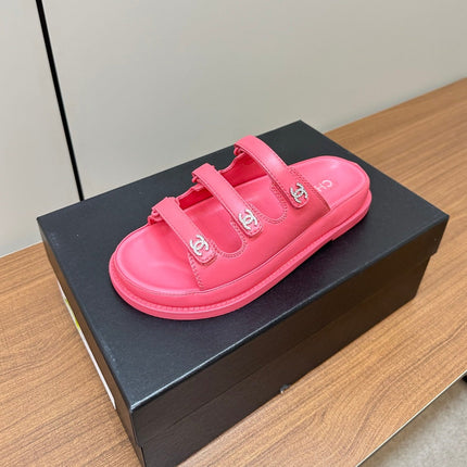 dad sandals pink 1 3 rows lambskin mules