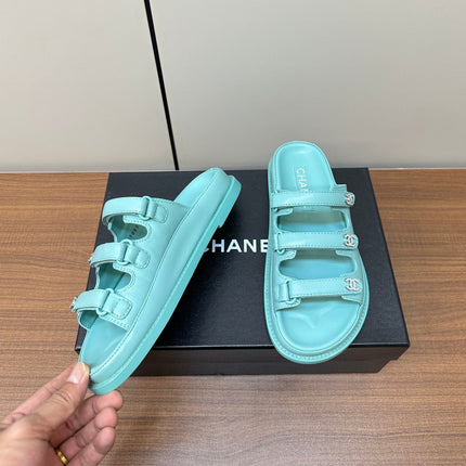 dad sandals skye blue 3 rows lambskin mules