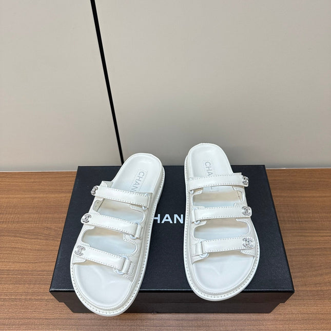 dad sandals white 3 rows lambskin mules