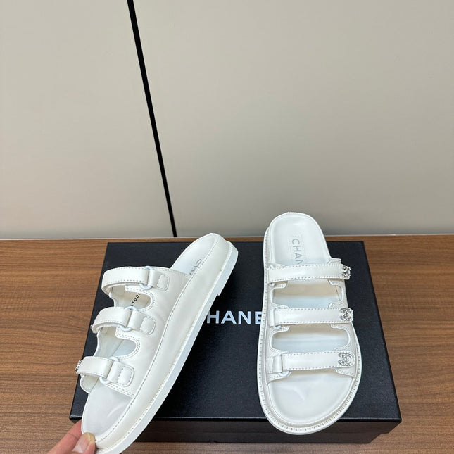 dad sandals white 3 rows lambskin mules