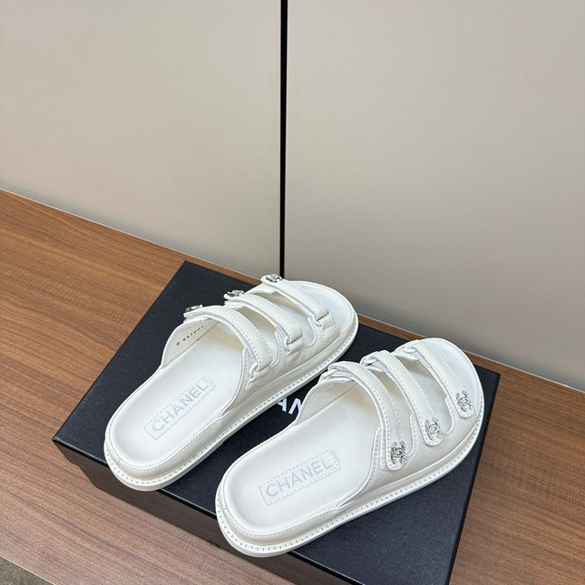 dad sandals white 3 rows lambskin mules