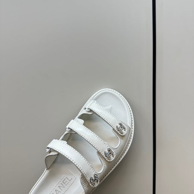 dad sandals white 3 rows lambskin mules