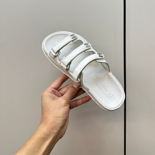 dad sandals white 3 rows lambskin mules
