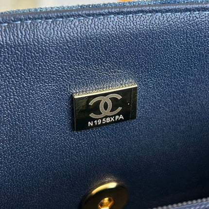 MEDIUM FLAP BAG 25 IN CLASSIC BLUE DENIM GOLD HARDWARE