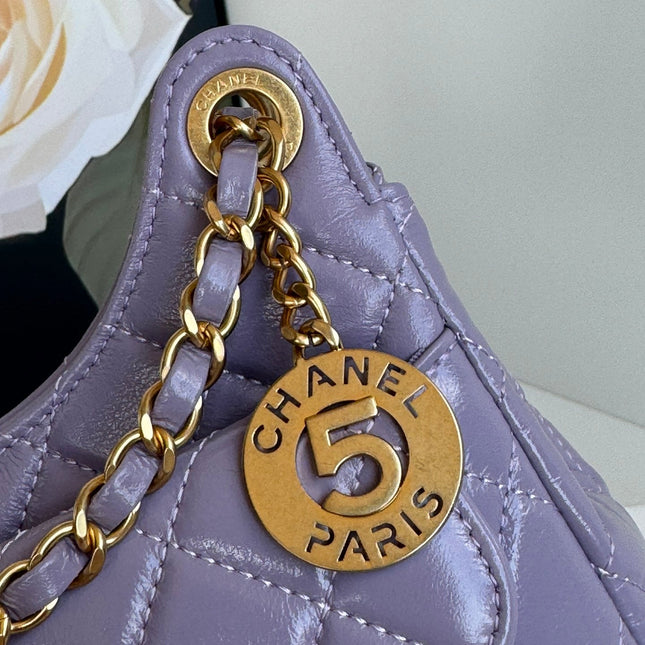 CHANEL 25S HOBO BAG 19 CM IN PURPLE LAMBSKIN WITH GOLD HARDWARE