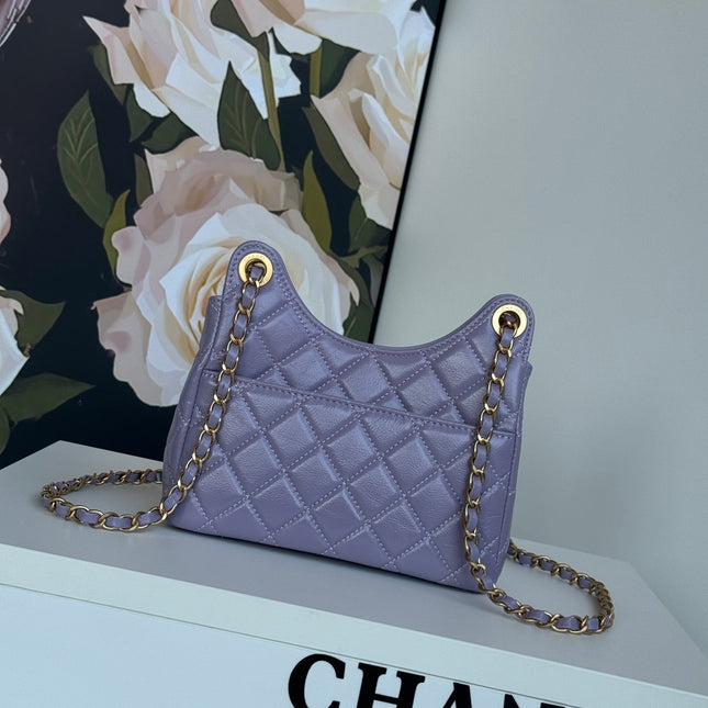 CHANEL 25S HOBO BAG 19 CM IN PURPLE LAMBSKIN WITH GOLD HARDWARE